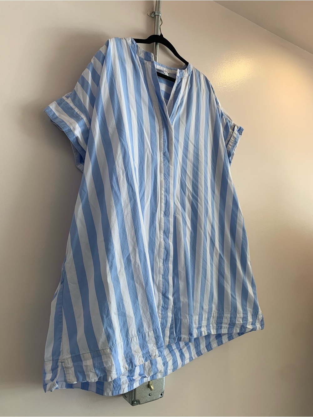 crown & ivy Blue and White Striped Mini Shirt Dress